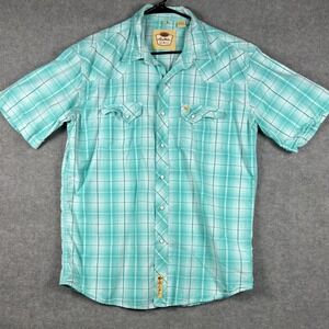 Larry Mahan Cowboy Collection Western Plaid Pearl Snap Shirt XL Teal White